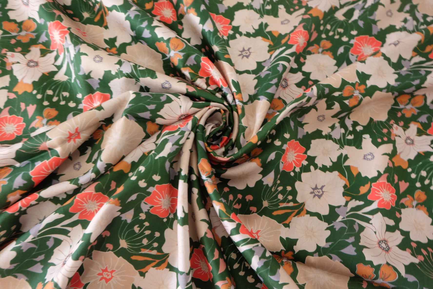 Dark Green Floral Cotton Lawn Fabric – 2.2 yd