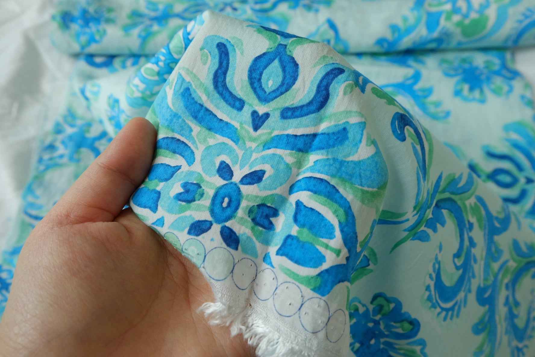 Blue Medallion Tencel Cotton Fabric, Soft Lightweight Fabric, 3.28 Yards