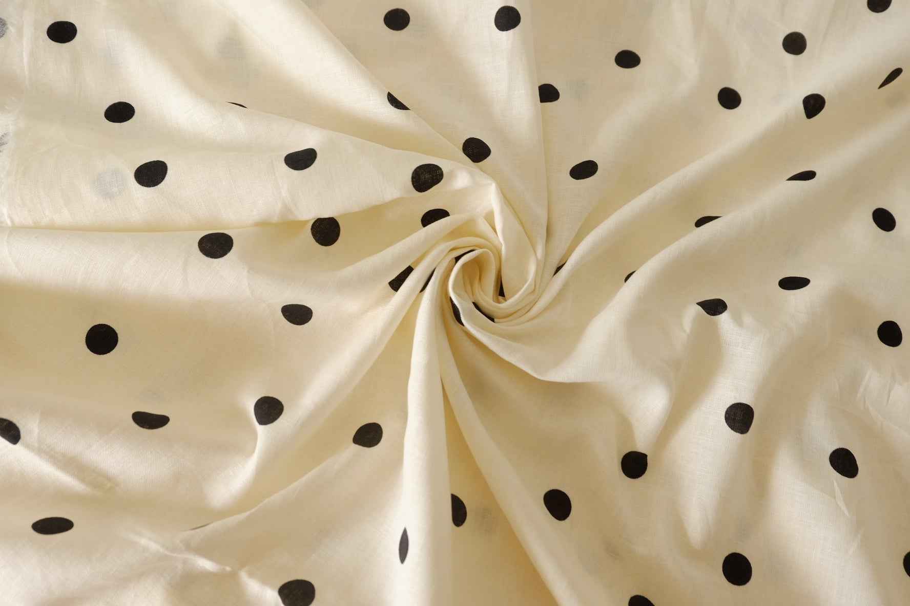 Ivory & Black Polka Dot Linen Fabric – 2.2 yd