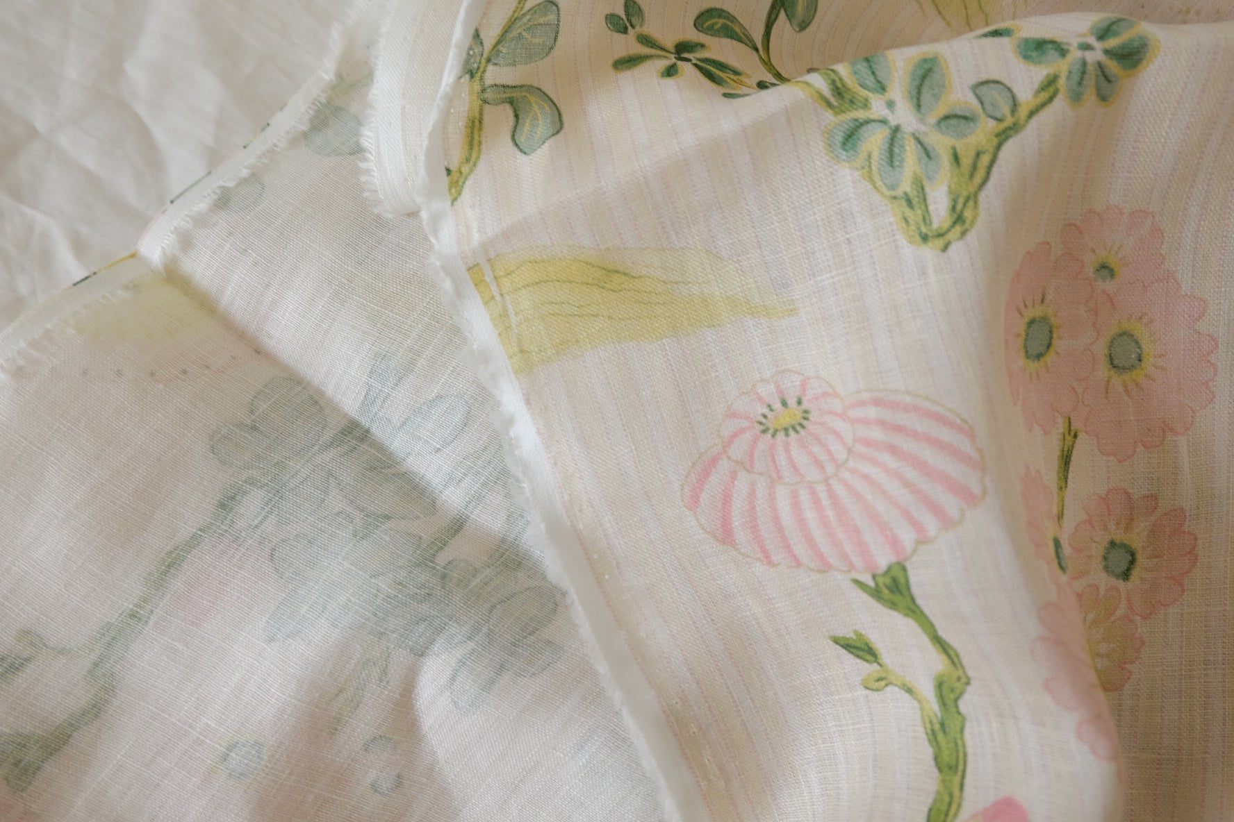 Pure Hemp Botanical Fabric in Soft Pink Green - 2.2 yd