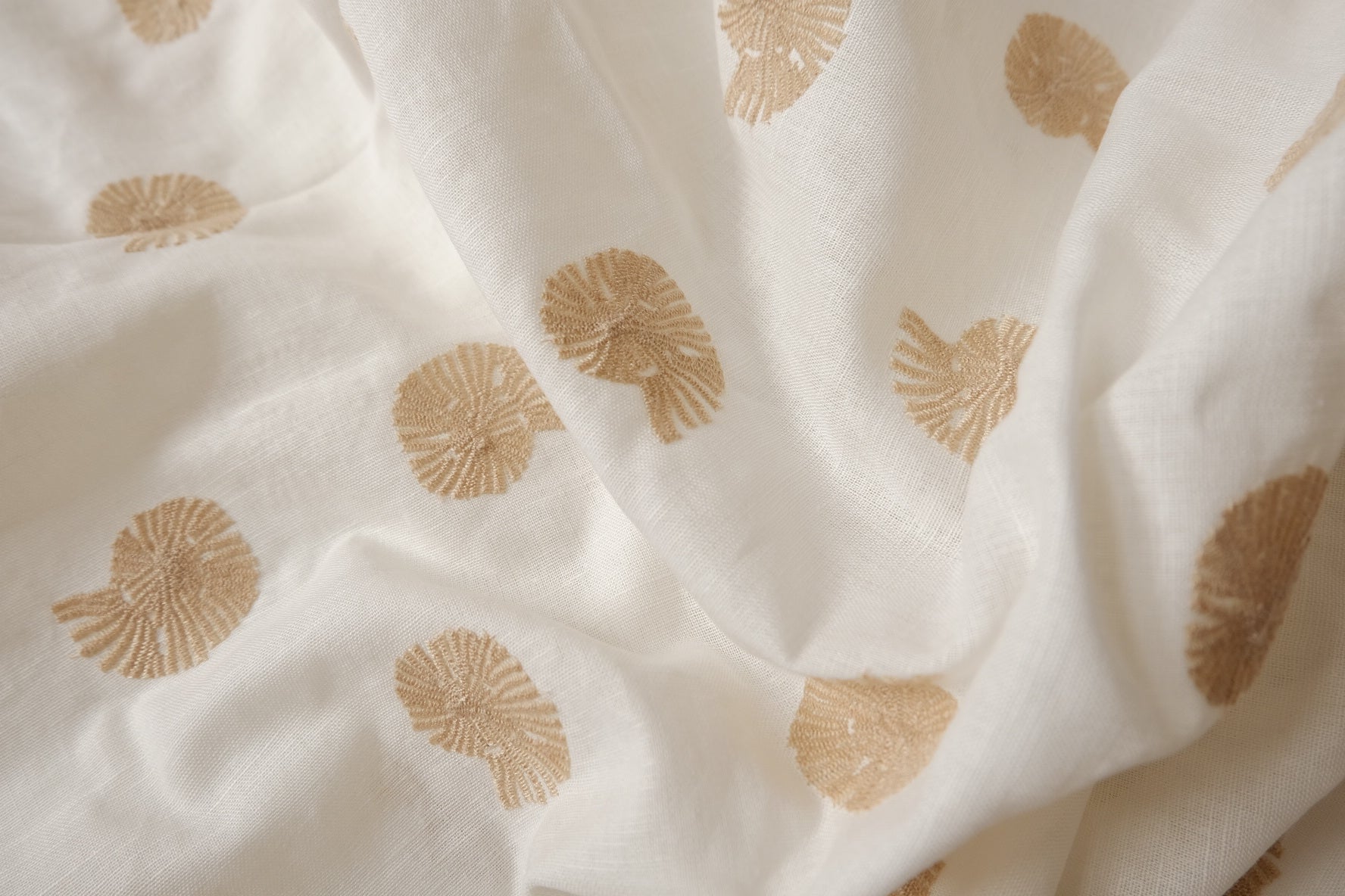 Embroidered Seashell Linen Fabric - 2.19 yd