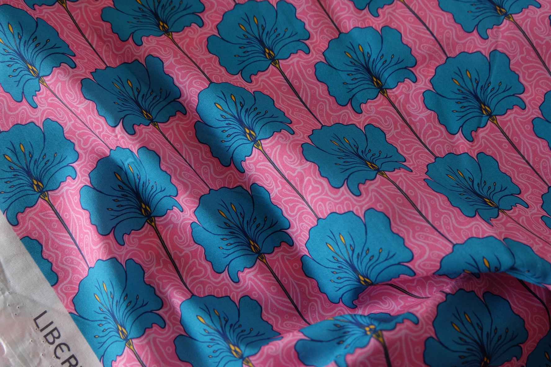 Vivid Blue Floral Cotton Lawn Fabric – 3.3 yd