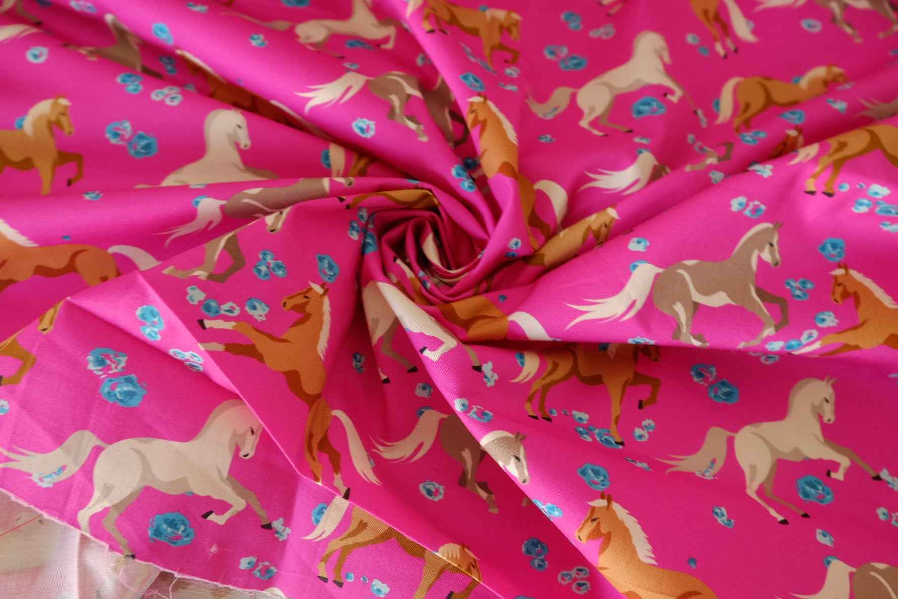 Pink Horse Cotton Poplin Fabric – 2.2 yd