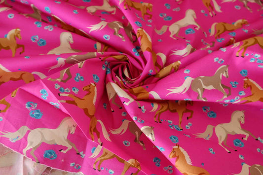 Pink Horse Cotton Poplin Fabric – 2.2 yd