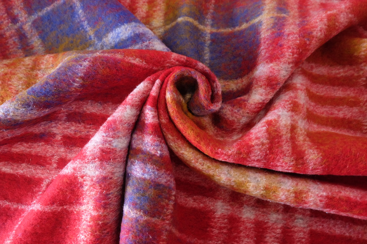 Autumn Carnival – Colorful Plaid Wool Blend Coating Fabric | 1.6 Yards