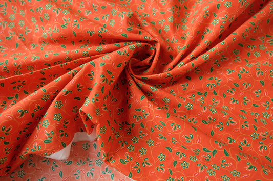 Orange Floral Cotton Poplin Fabric – Crisp 60s Summer Shirting (3.28 yards)