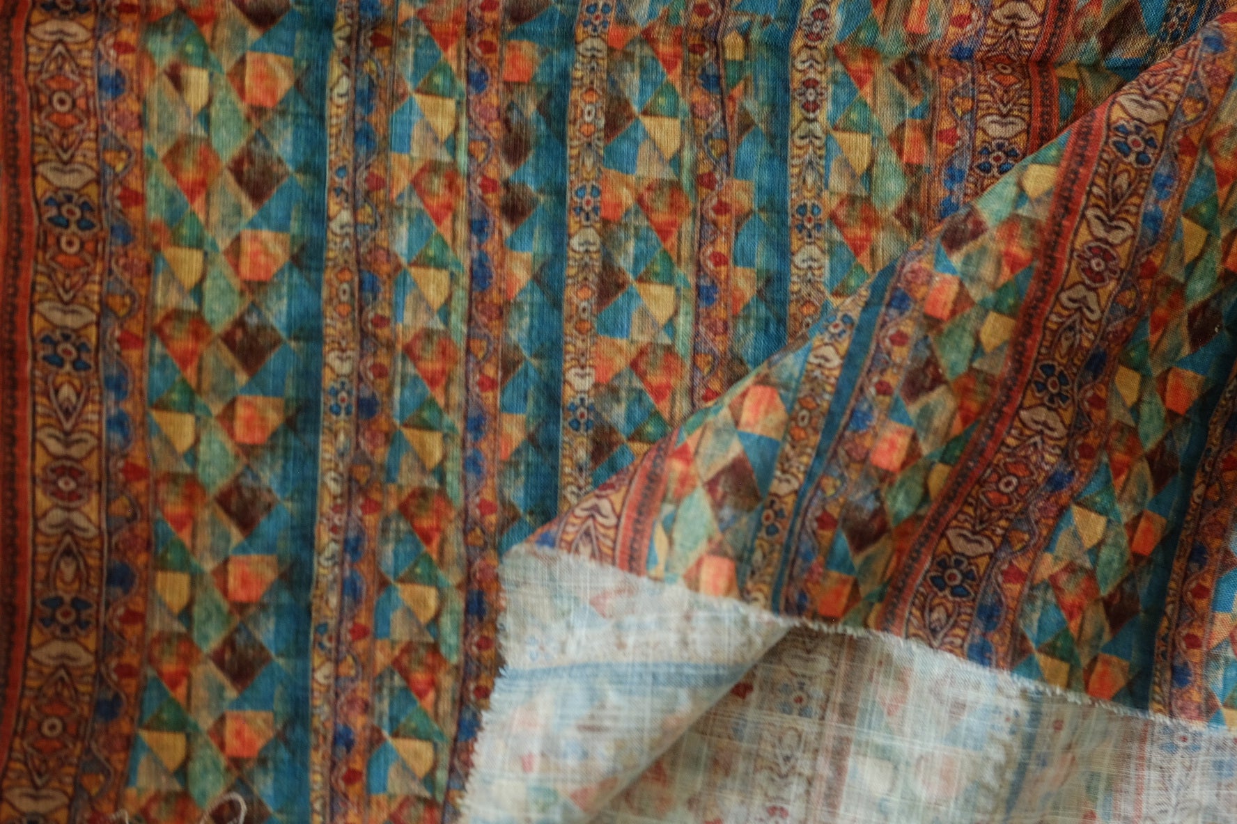 Teal Mosaic Stripe Linen Cotton – 2.2 yd