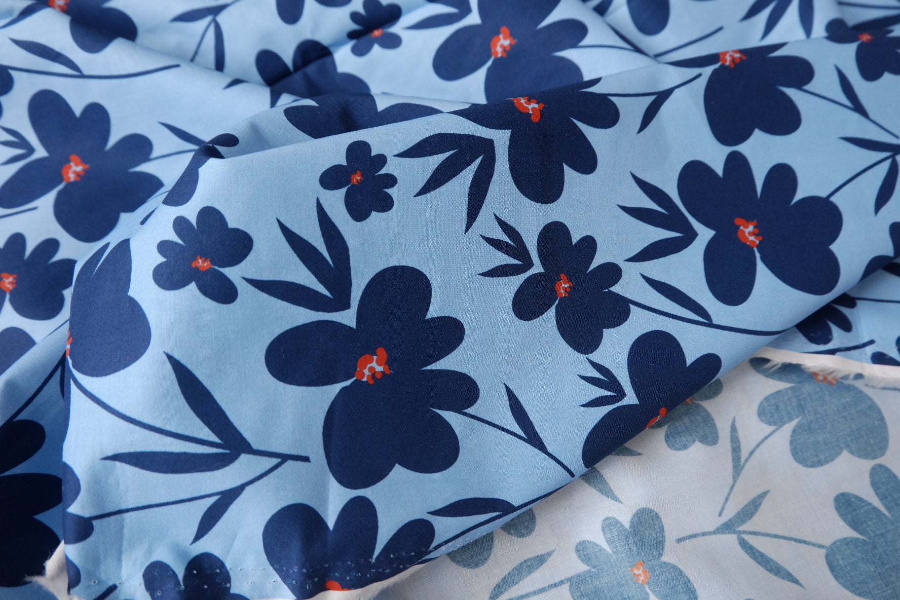 Blue Modern Floral Cotton Lawn — 3.28 yd