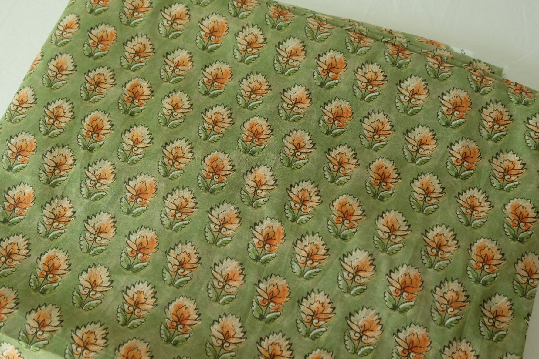 Green Floral Cotton Lawn Fabric – 2.2 yd