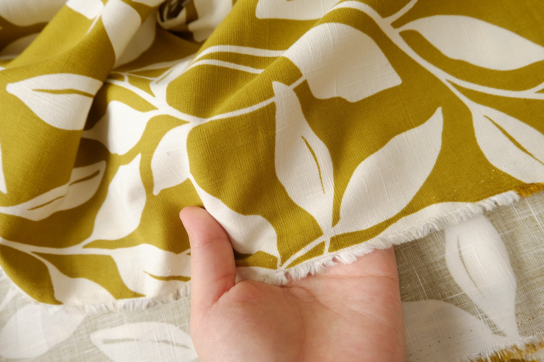 Enzyme-Washed Olive Leaf Linen Fabric - 1.64 yd
