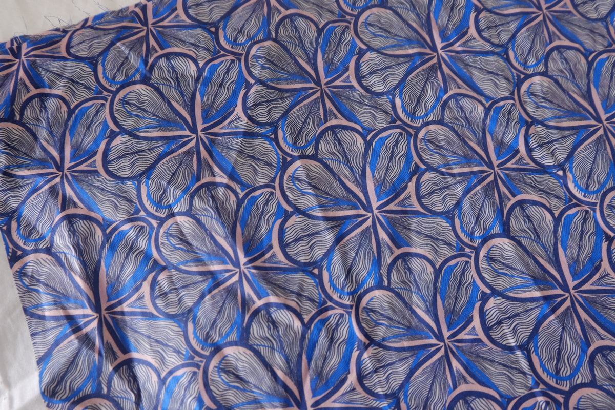 Blue Petal Linework Cotton Lawn — 1 yd