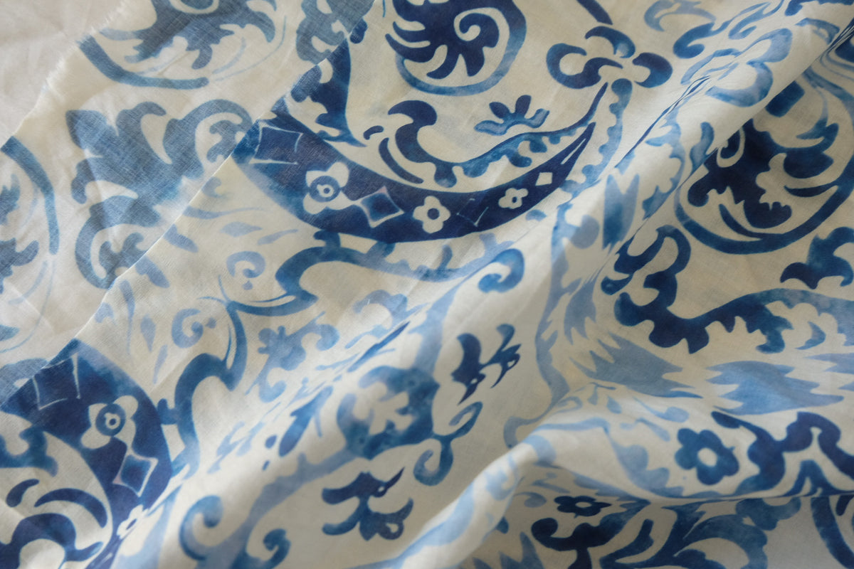 Blue Porcelain Paisley Cotton Voile – 3.3 Yards