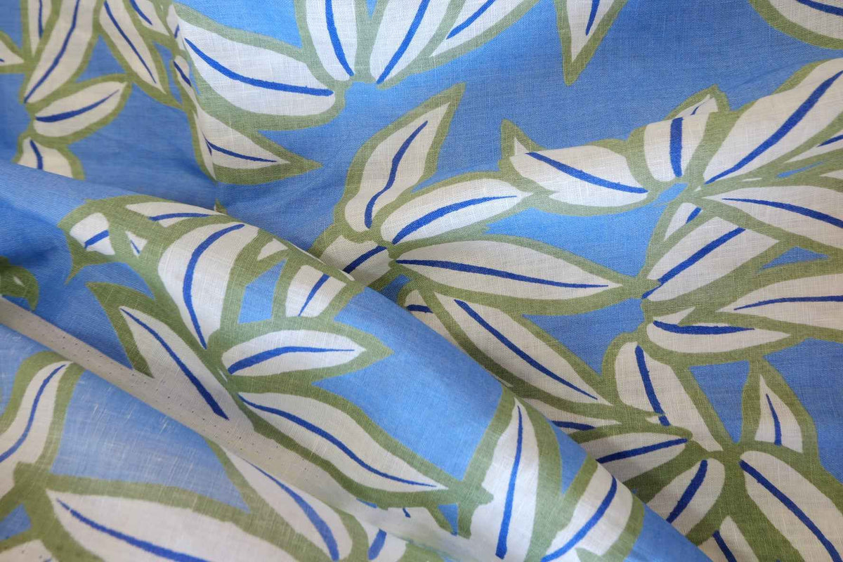 Blue Bamboo Garden Pure Linen Fabric – 2.19 yd