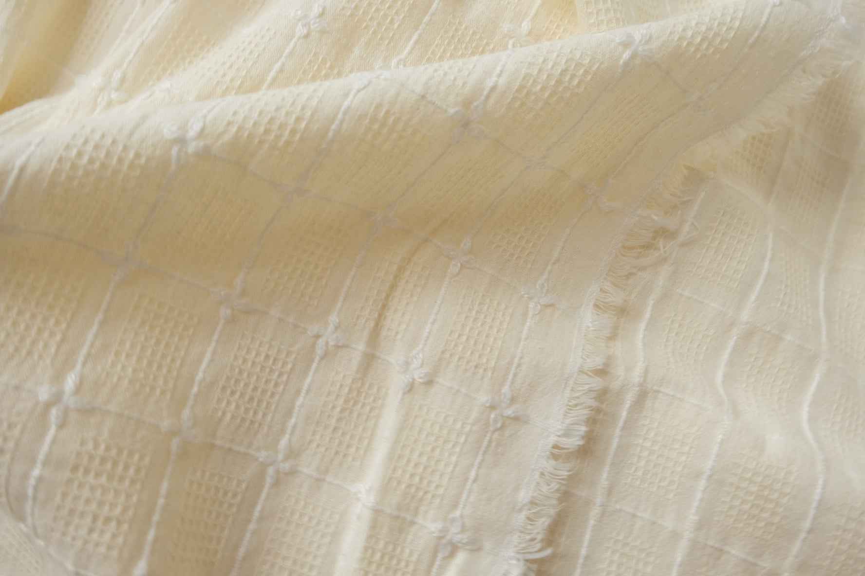Heavy Embroidered Waffle Jacquard Cotton Linen Blend Fabric, Structured Jacket Weight, 2.19 Yards