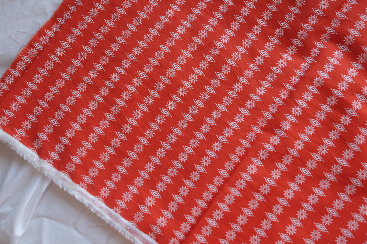Red Folk Star – Geometric Print Cotton Fabric – 2.19 / 3.28 yd