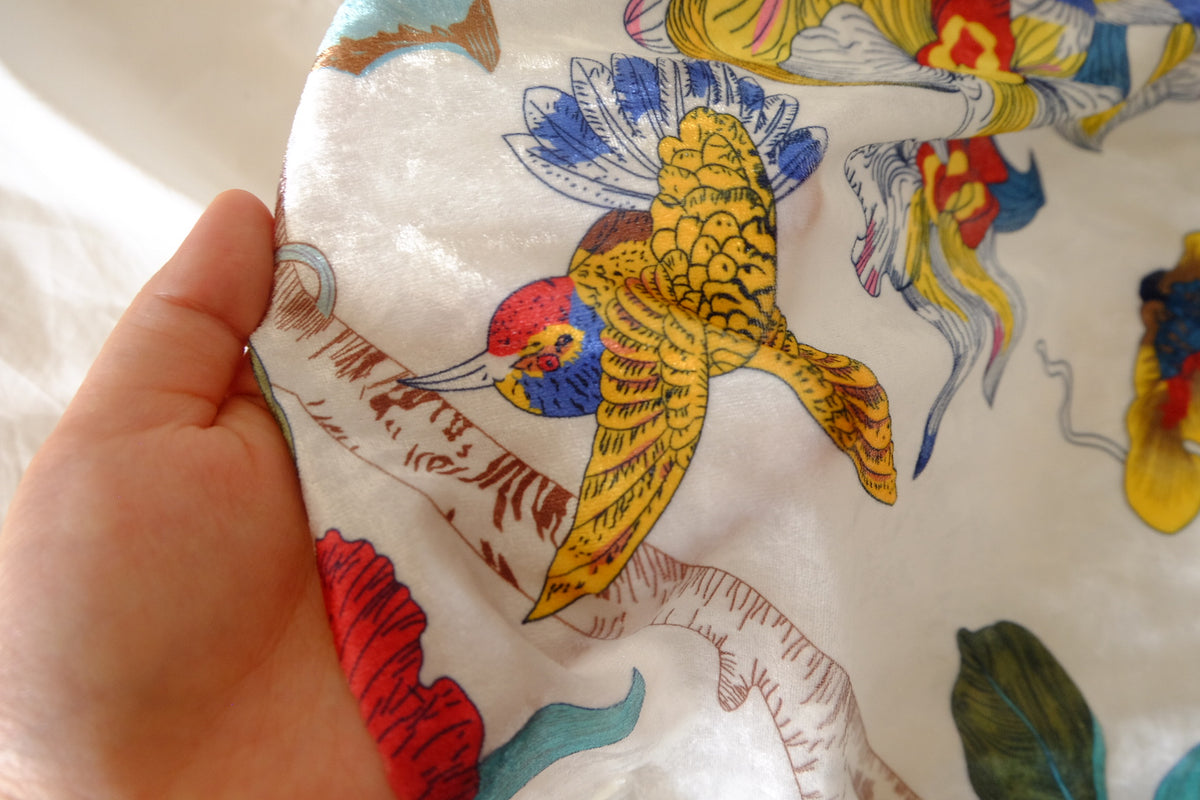 Enchanted Garden – Botanical Print Polyester Velvet Fabric – 2.19 yd