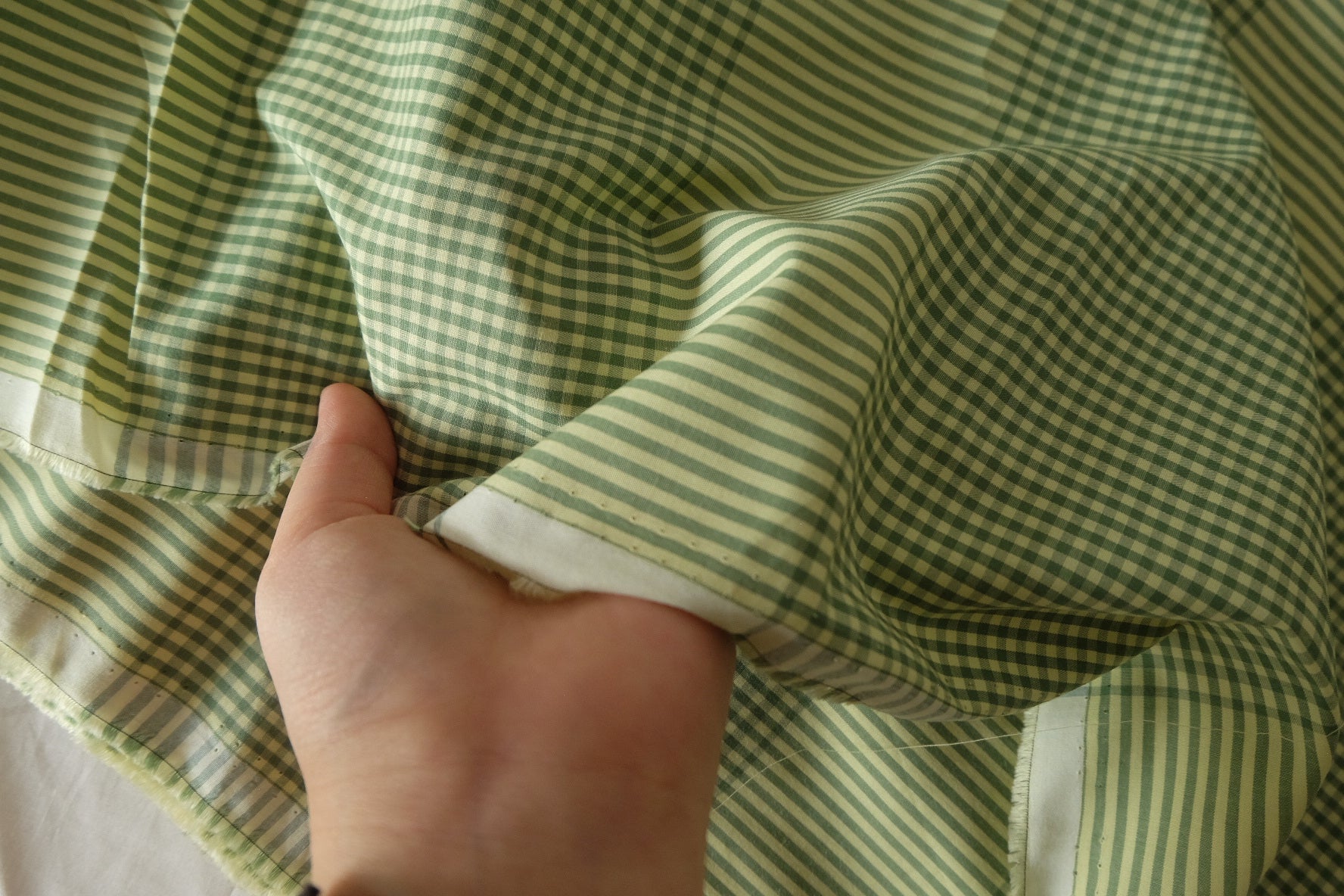 Soft Green Mixed Gingham Cotton Fabric – 2.19 yd