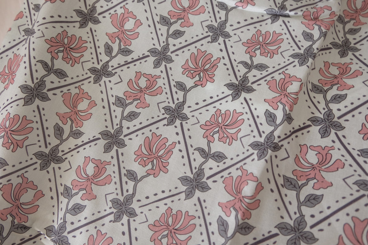 Pink Honeysuckle & Lavender Lattice Cotton Poplin – 2.2 yd