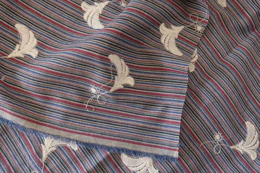 Embroidered Yarn Dyed Cotton Stripe Fabric – Navy Red Stripe – 1.3 yd