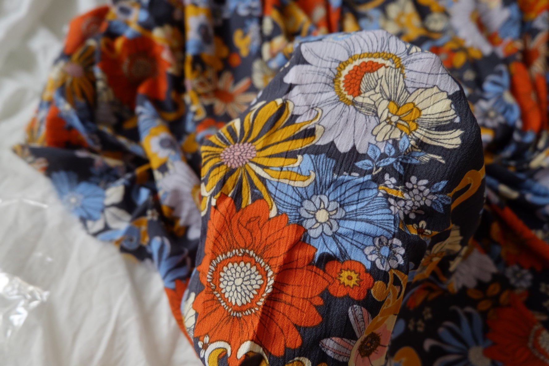 Retro Floral Rayon Fabric 3.3 Yards