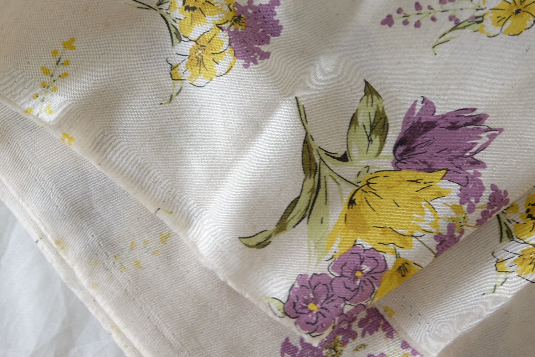 Purple & Yellow Floral Linen Cotton Blend Fabric – 3.3 yd