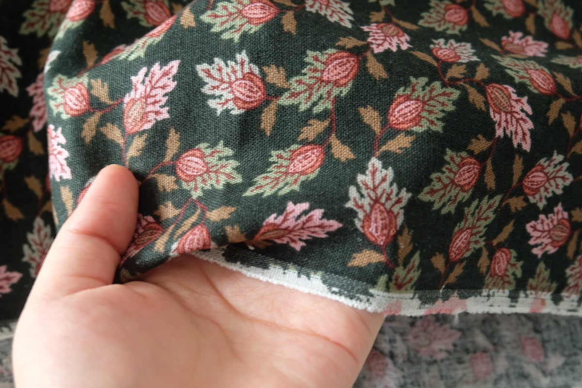 Dark Botanical Cotton Linen Twill – 2.5 yd