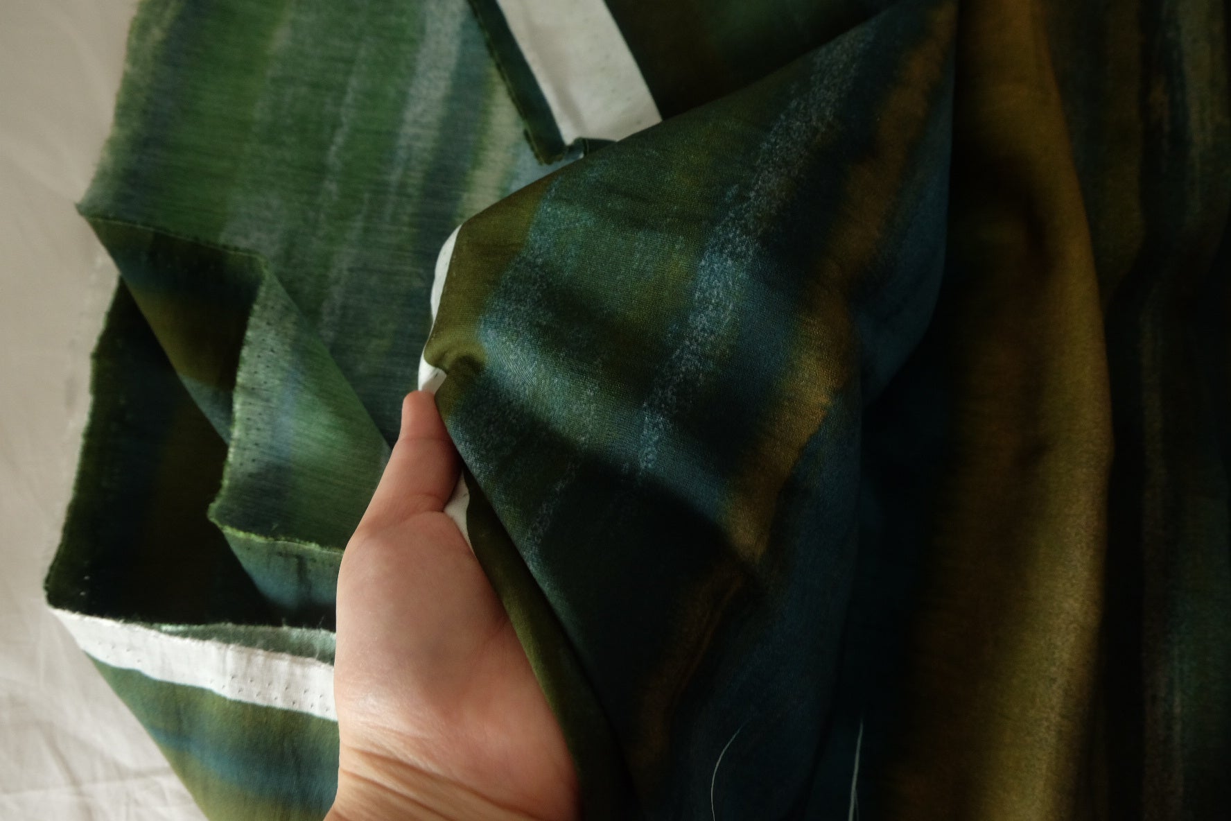 Teal & Olive Abstract Rayon Ramie Fabric – 2.73 yd