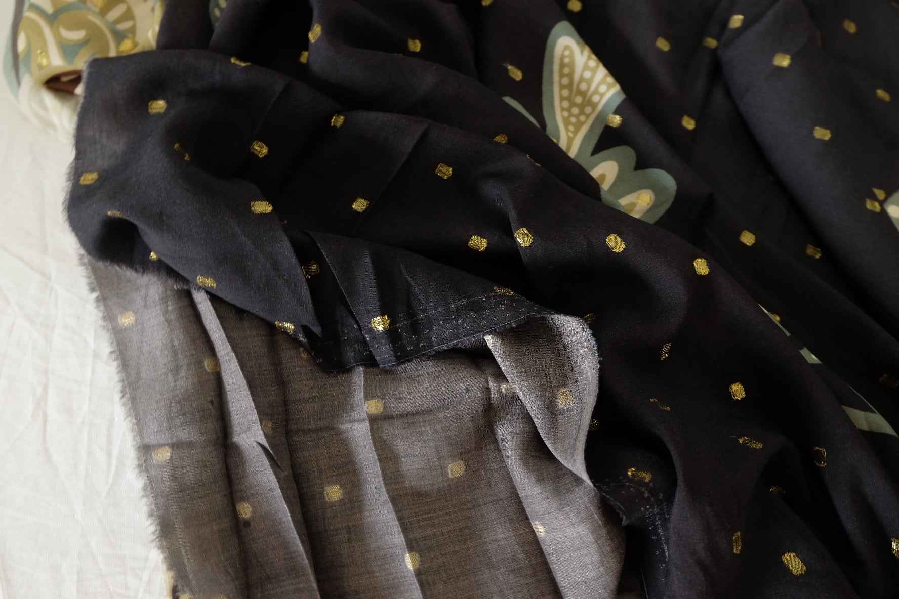 Gold-Dotted Art Nouveau Rayon Fabric – 2.7 yd