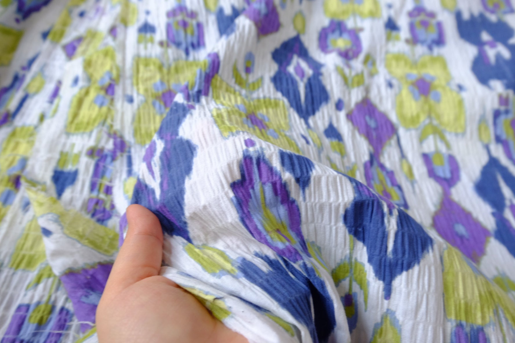 Textured Linen-Cotton Floral in Blue, Lilac & Lime — 1.64 Yards