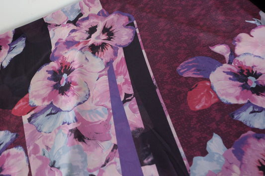 Sheer Designer Deadstock Rayon Fabric – Abstract Floral Panel Print – 2.7 yd