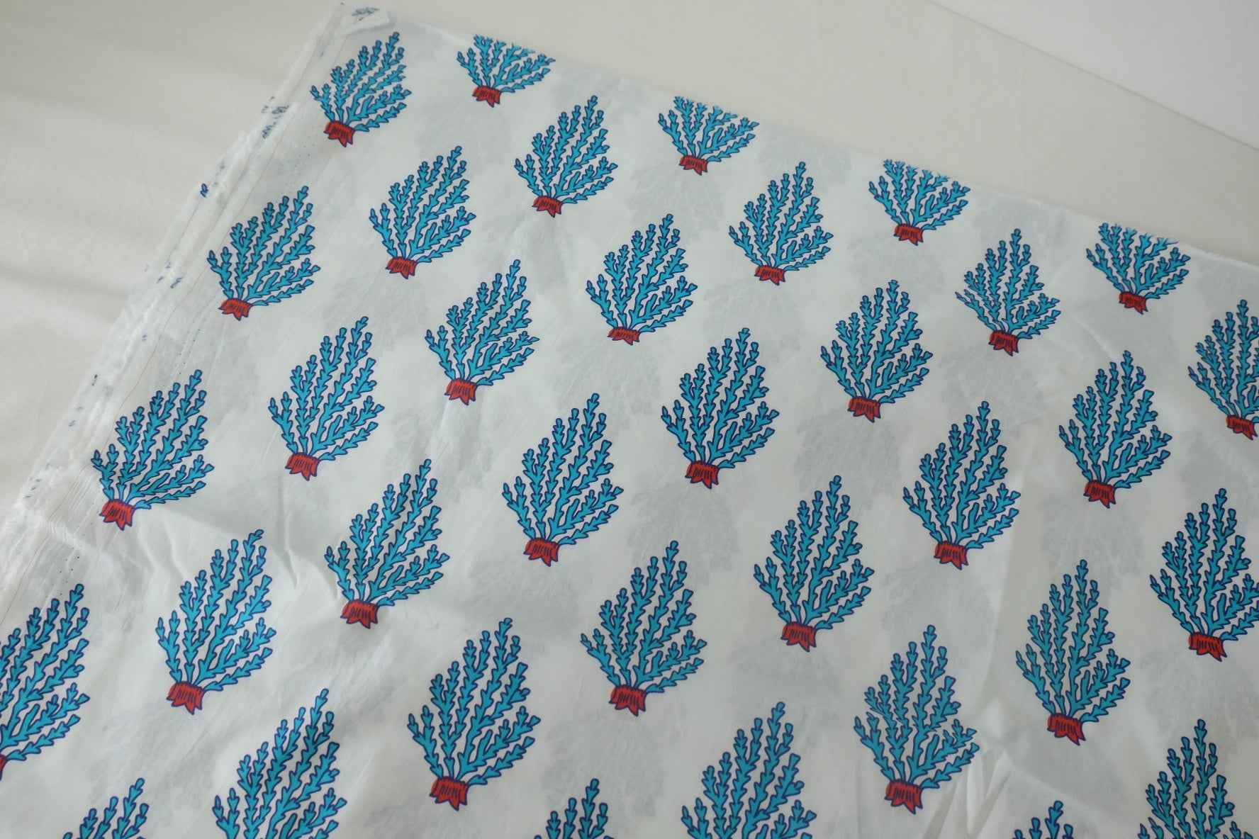 Blue Coral Print Soft Cotton Fabric – 2.2 yd