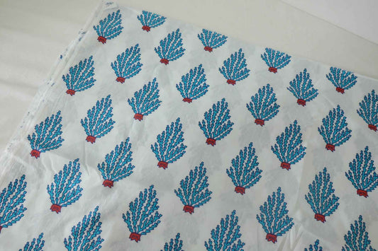 Blue Coral Print Soft Cotton Fabric – 2.2 yd