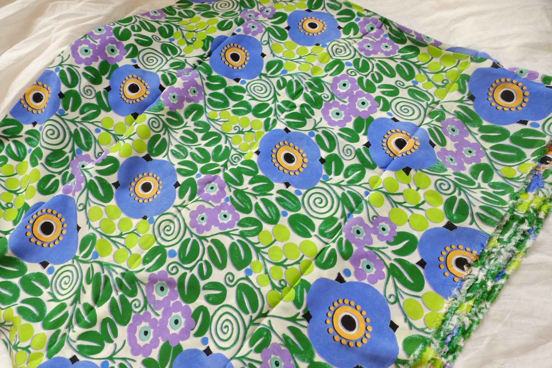 Bold Blue Floral Faux Silk Fabric, Lightweight Drapey Dress Weight, 2.73 Yards
