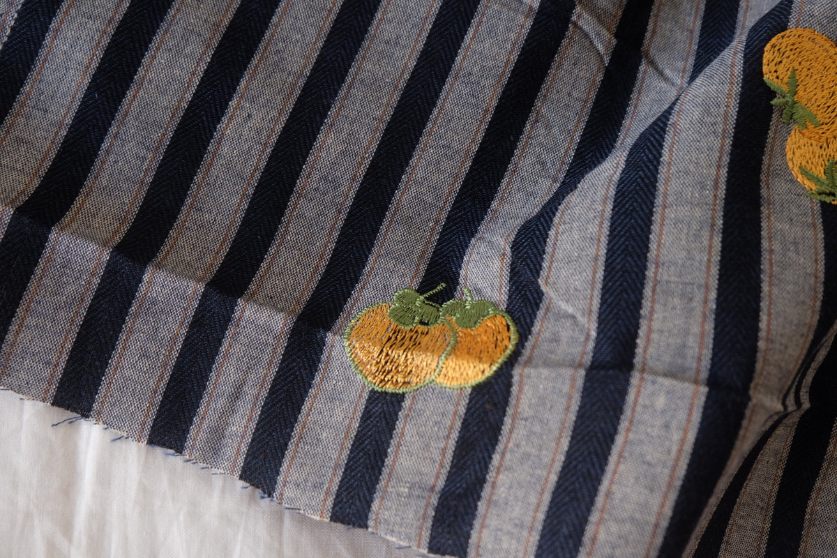 Golden Tomatoes Embroidered Striped Cotton – 1.48 yd
