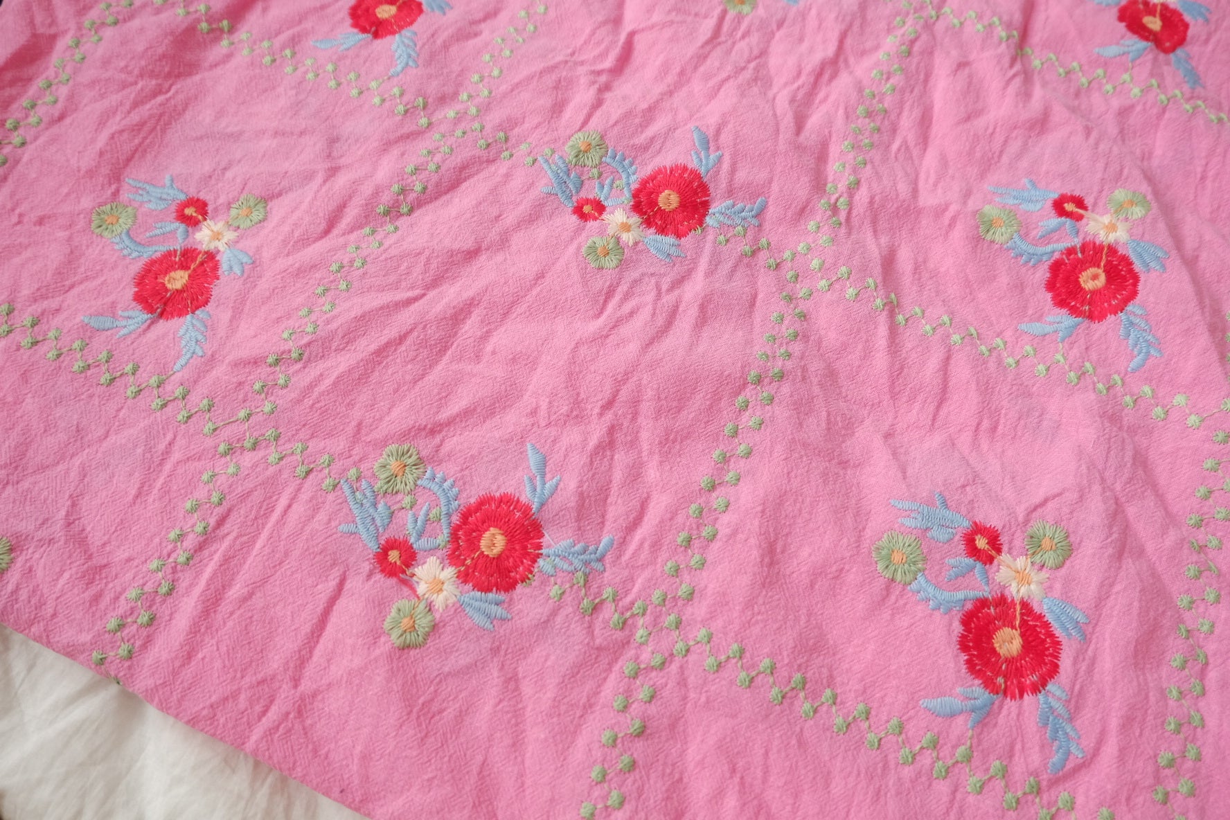 Pink Embroidered Linen Cotton, 2.19 Yards