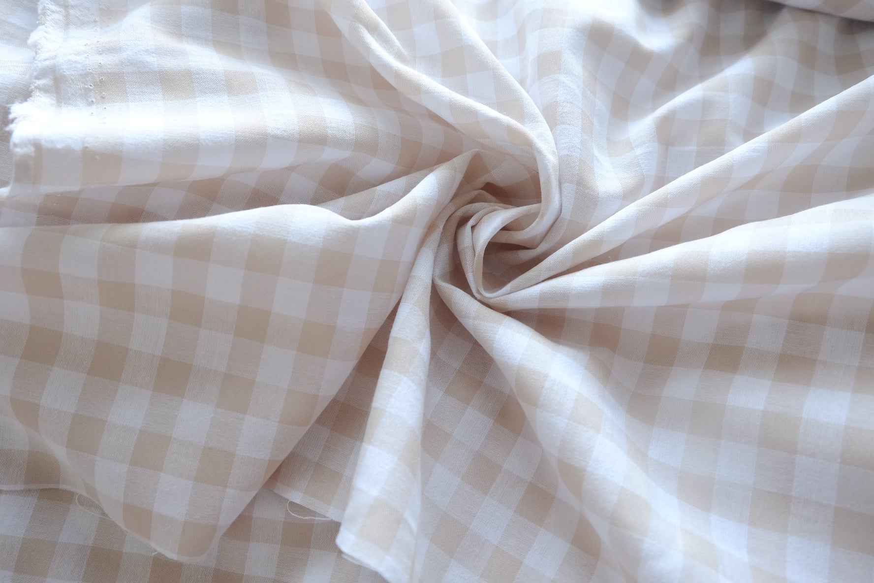 Oatmeal Gingham Cotton Fabric - 2.19 yd