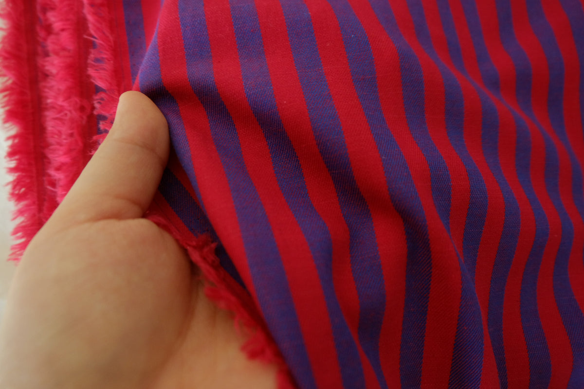 Retro Red & Cobalt Blue Striped Cotton Twill – 2.19 yd