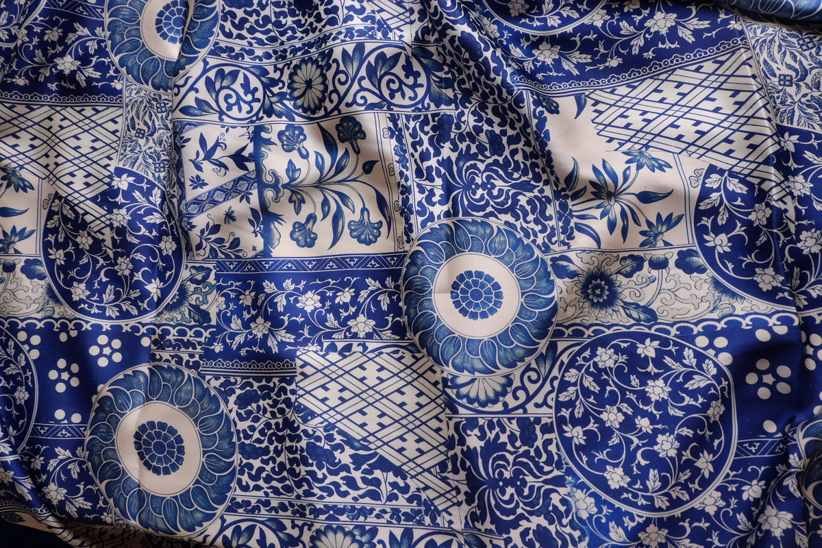 Blue Porcelain Print Satin – 2.2 yd