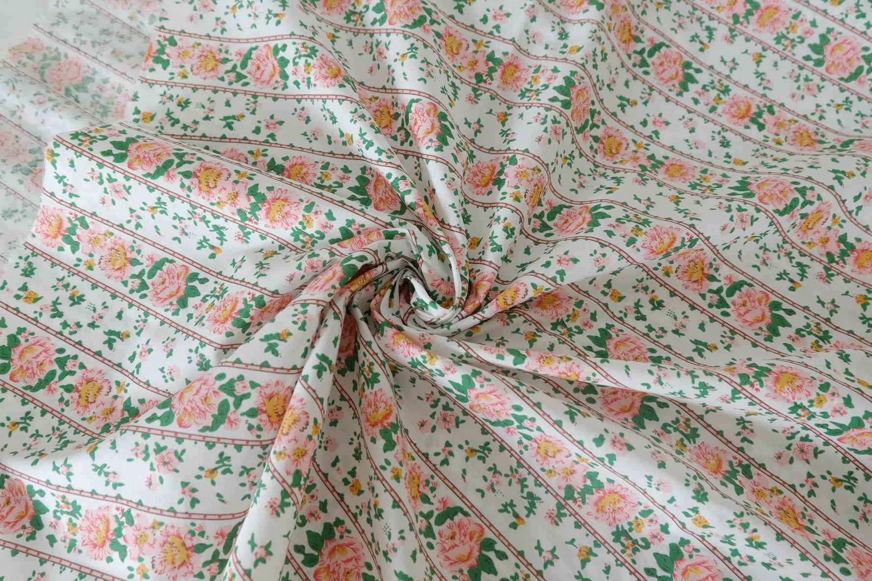 Vintage Rose Stripe Cotton Poplin Fabric – 3.3 yd