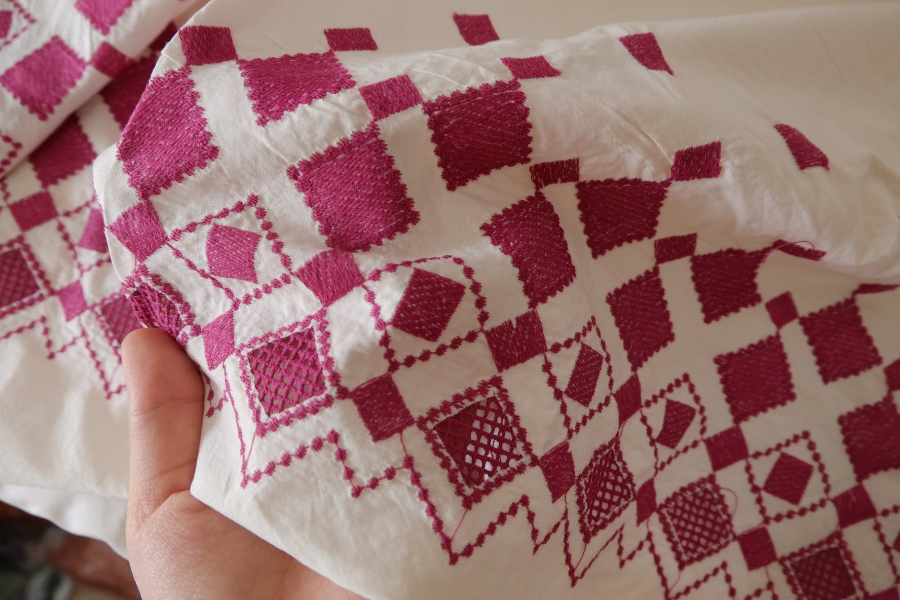Magenta Border Embroidered Cotton Poplin – 1.9 yd