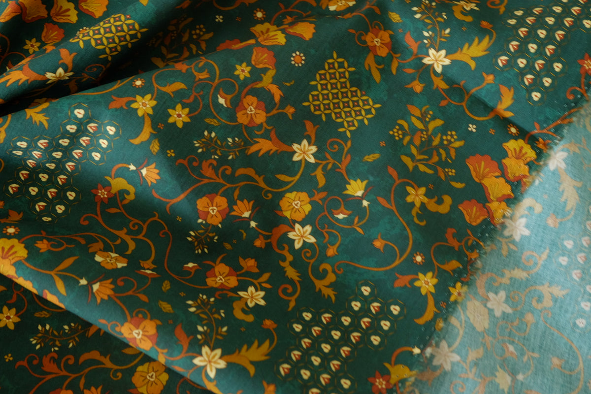 Teal Amber Botanical Cotton – 1.6 yd