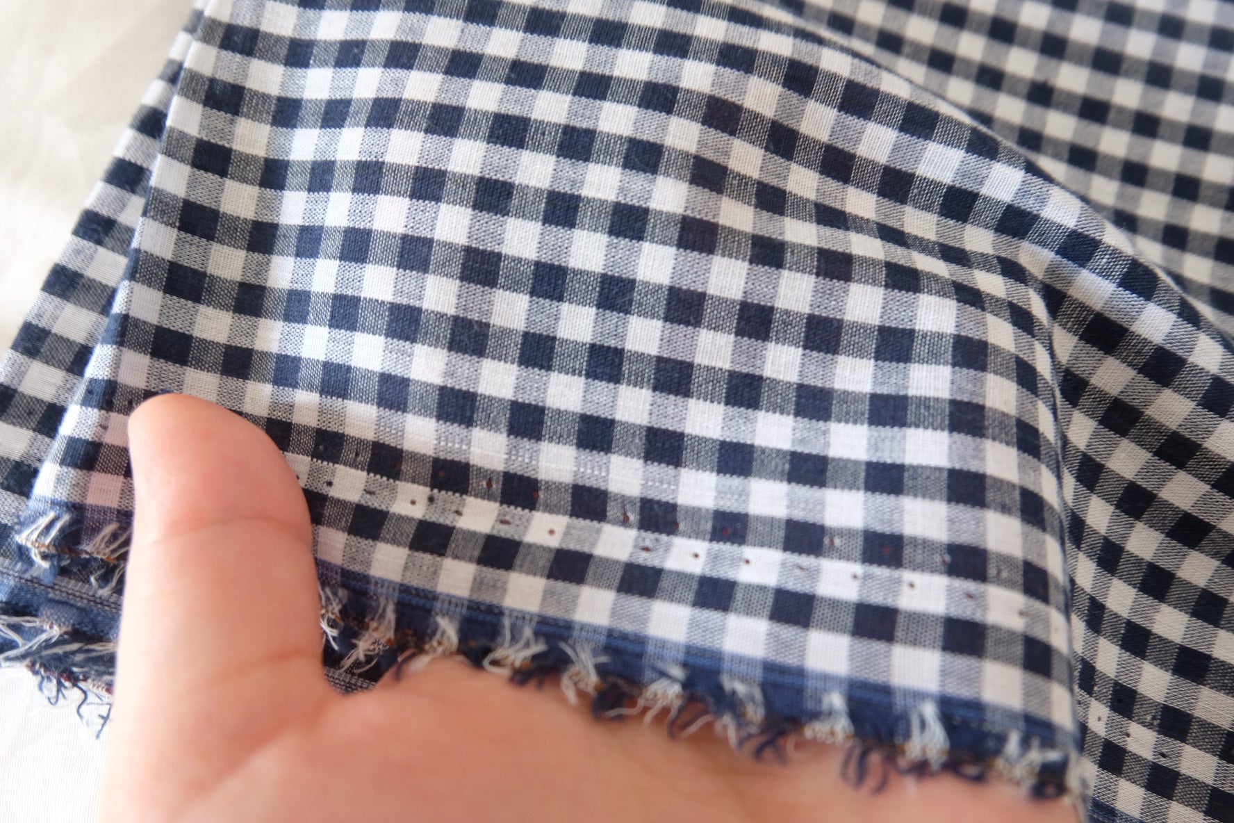 Navy Mini Gingham Cotton Linen Blend Fabric – Soft Woven Check – 3.3 yd