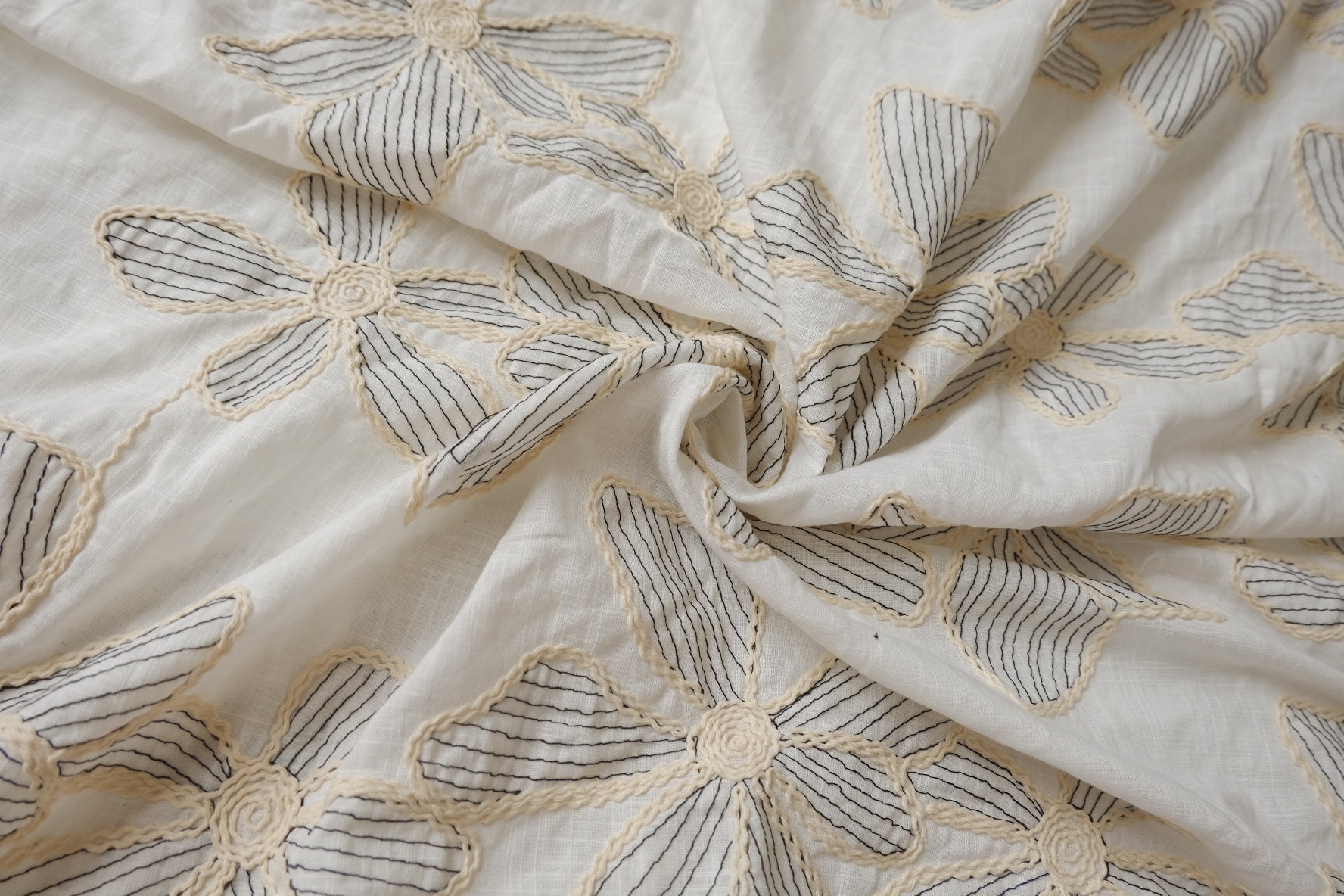 Embroidered Linen-Cotton Floral Fabric - 1.53 yd