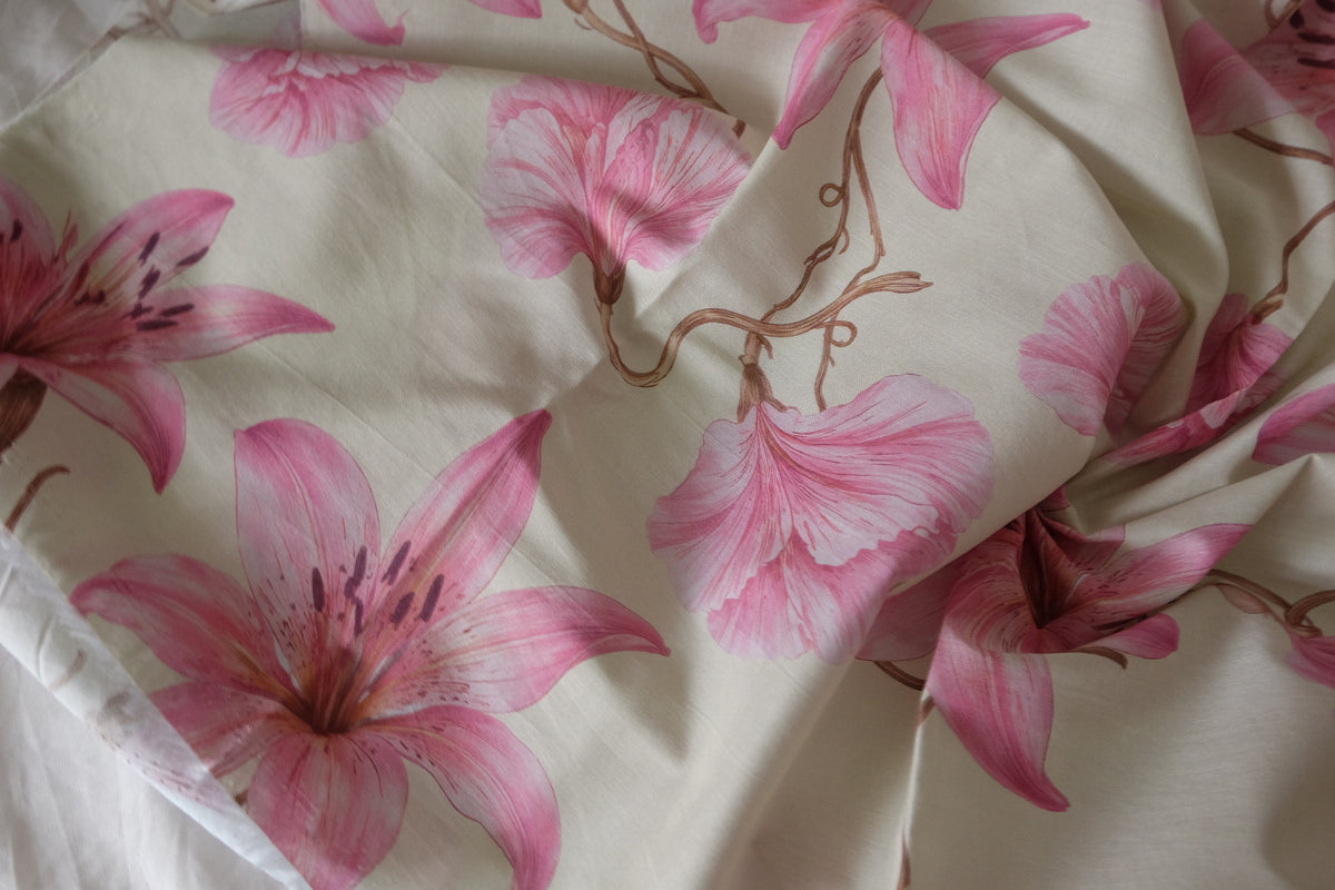Pink Lily Floral Silky Cotton Lawn Fabric – 3.3 yd