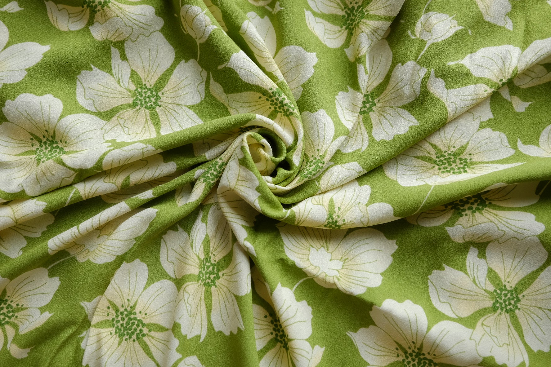 Green Floral Viscose Crepe – 2.4 yd