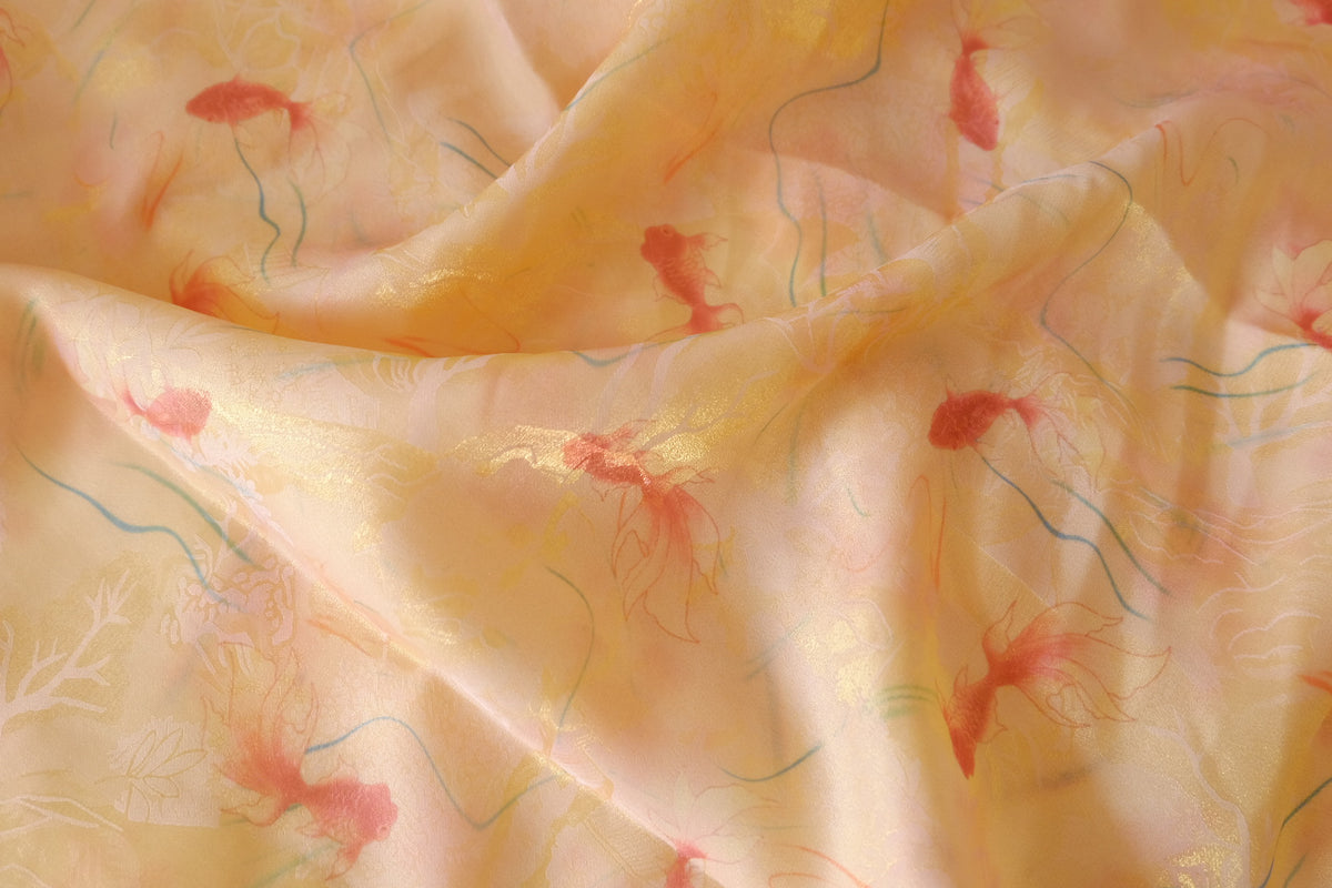 Golden Hour Garden – Floral Shimmer Satin Fabric – 3.28 yd