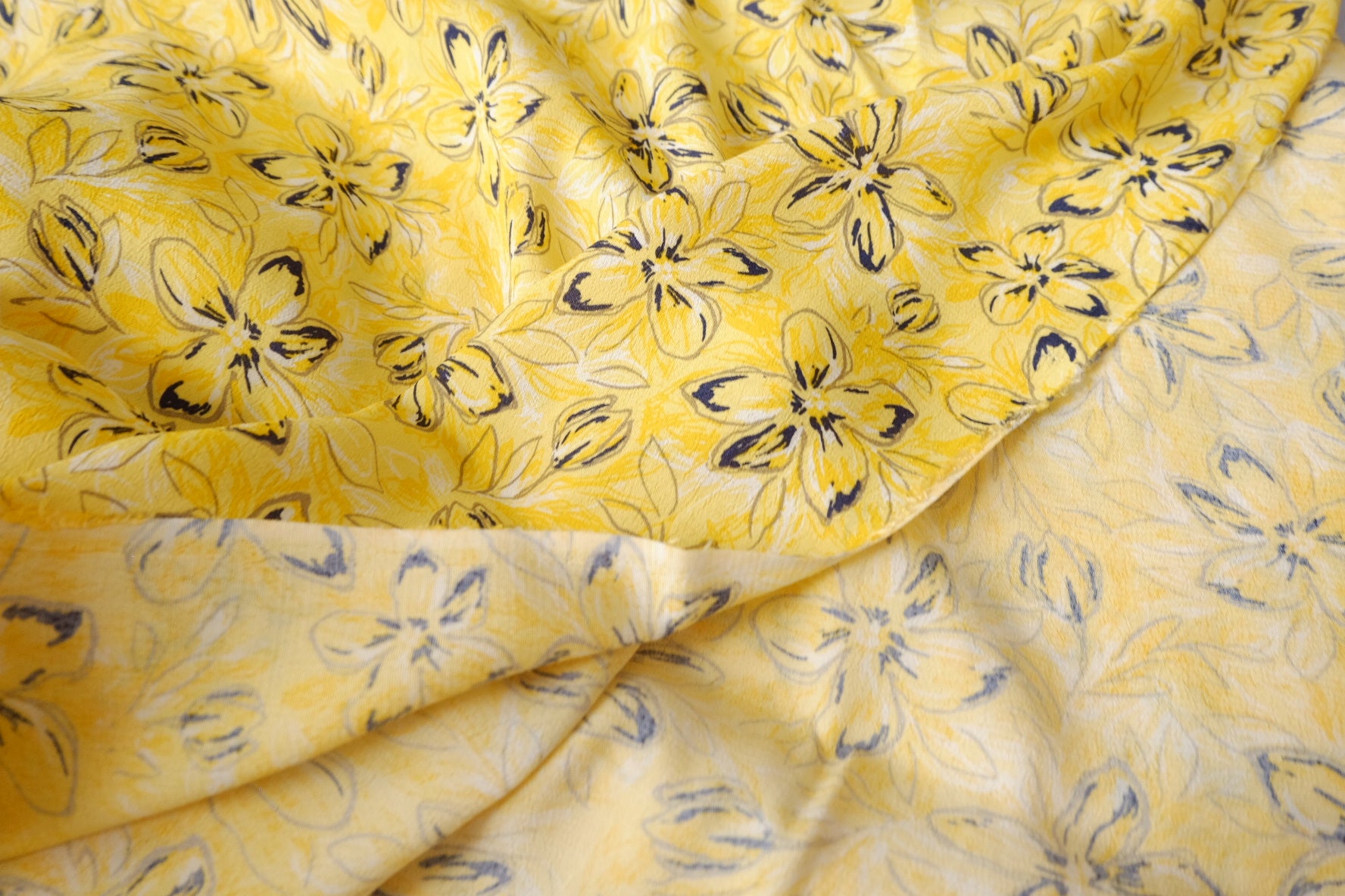 Yellow Floral Rayon-Linen Gauze Dress Fabric - 3.28 yd