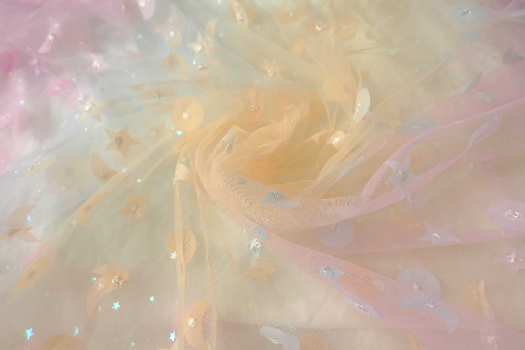 Star & Moon Tulle Fabric – Dreamy Sequin Mesh for Skirts (2.19 yards)
