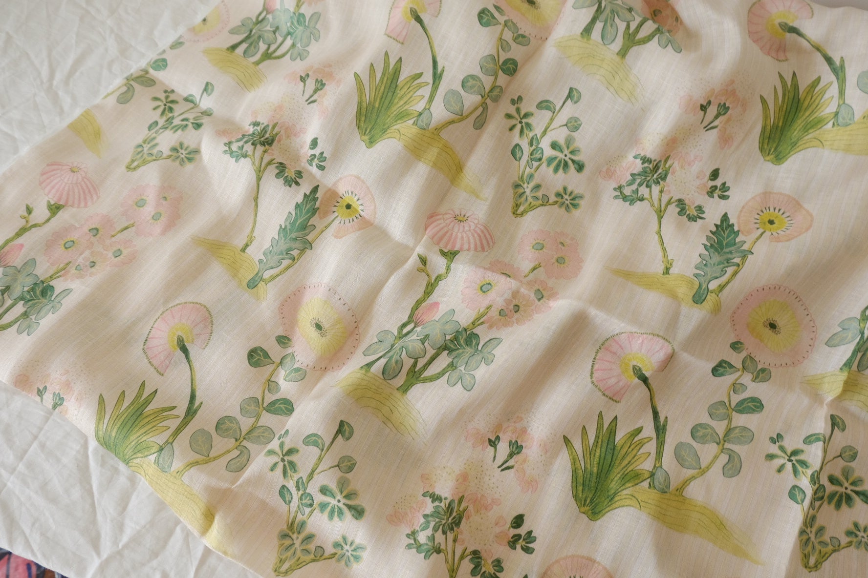 Pure Hemp Botanical Fabric in Soft Pink Green - 2.2 yd