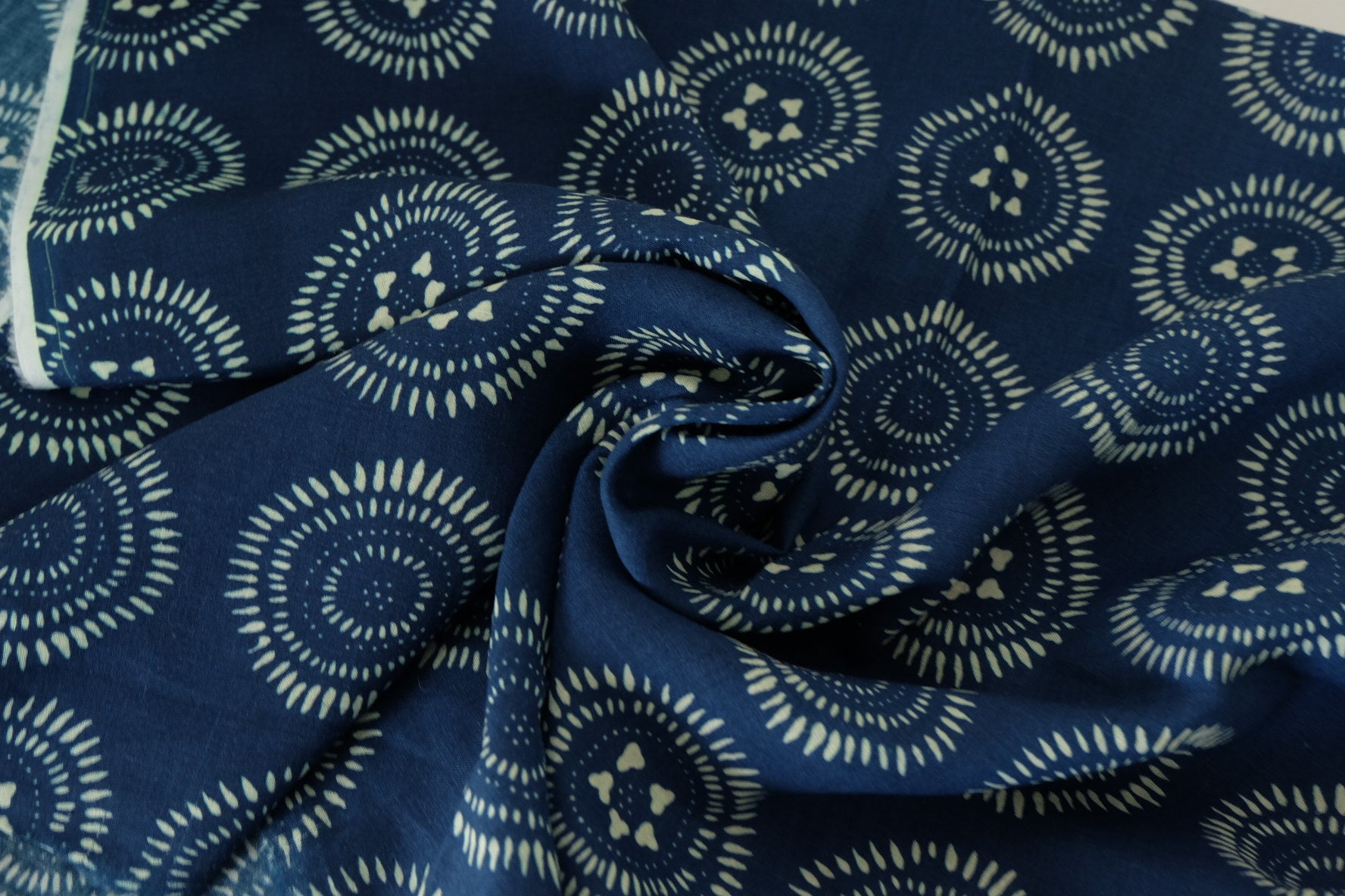 Indigo Geometric Cotton Linen Blend Fabric – 2.2 yd